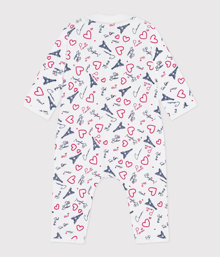 Petit Bateau Paris Print Romper footless cotton pajama suit