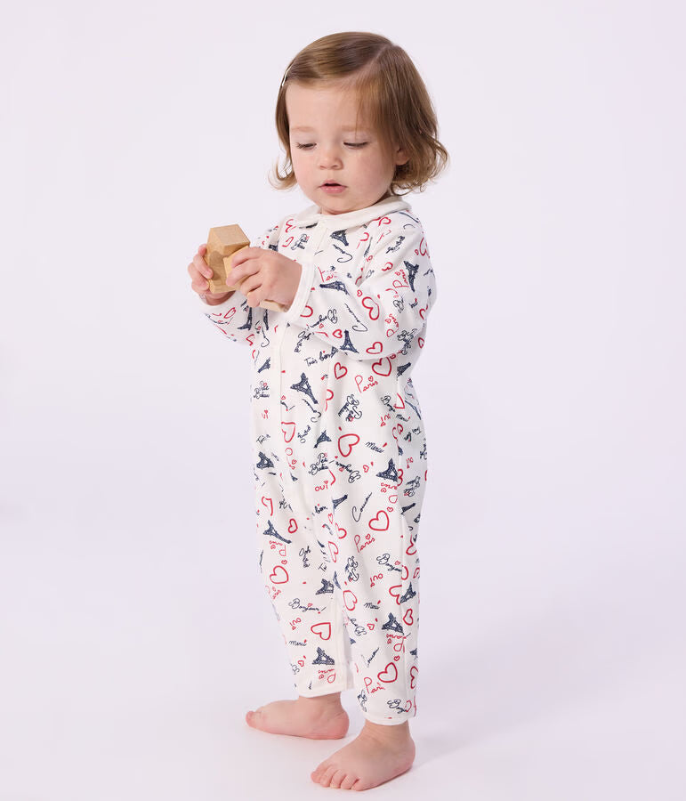 Petit Bateau Paris Print Romper footless cotton pajama suit