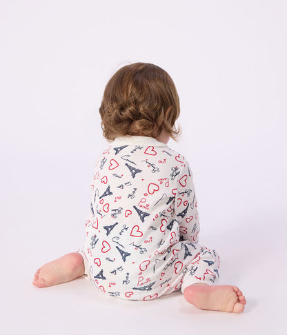 Petit Bateau Paris Print Romper footless cotton pajama suit