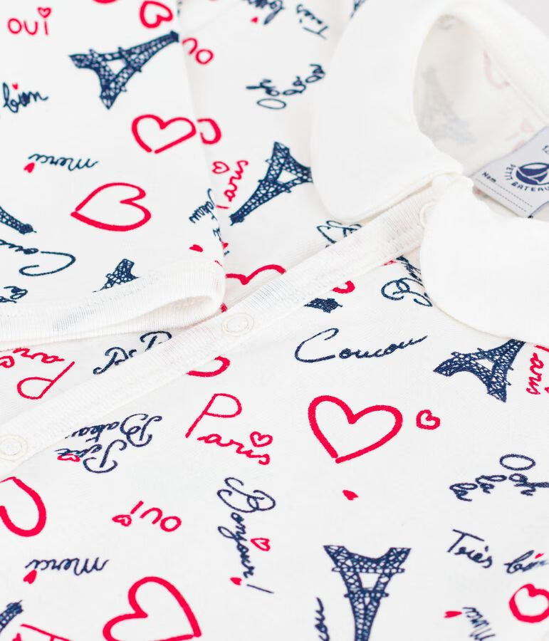 Petit Bateau Paris Print Romper footless cotton pajama suit