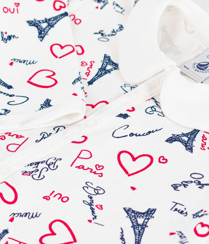 Petit Bateau Paris Print Romper footless cotton pajama suit