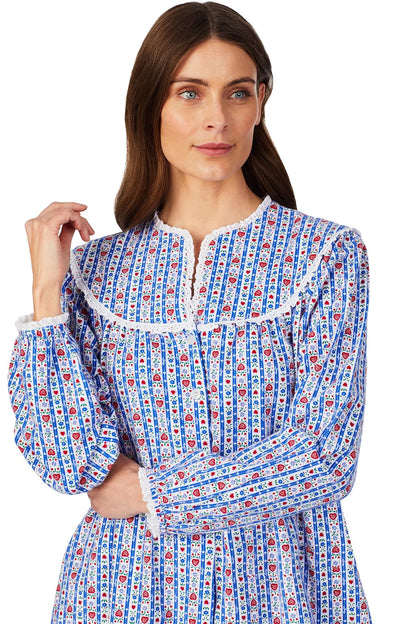 Lanz Blue Stripe Flannel Nightgown