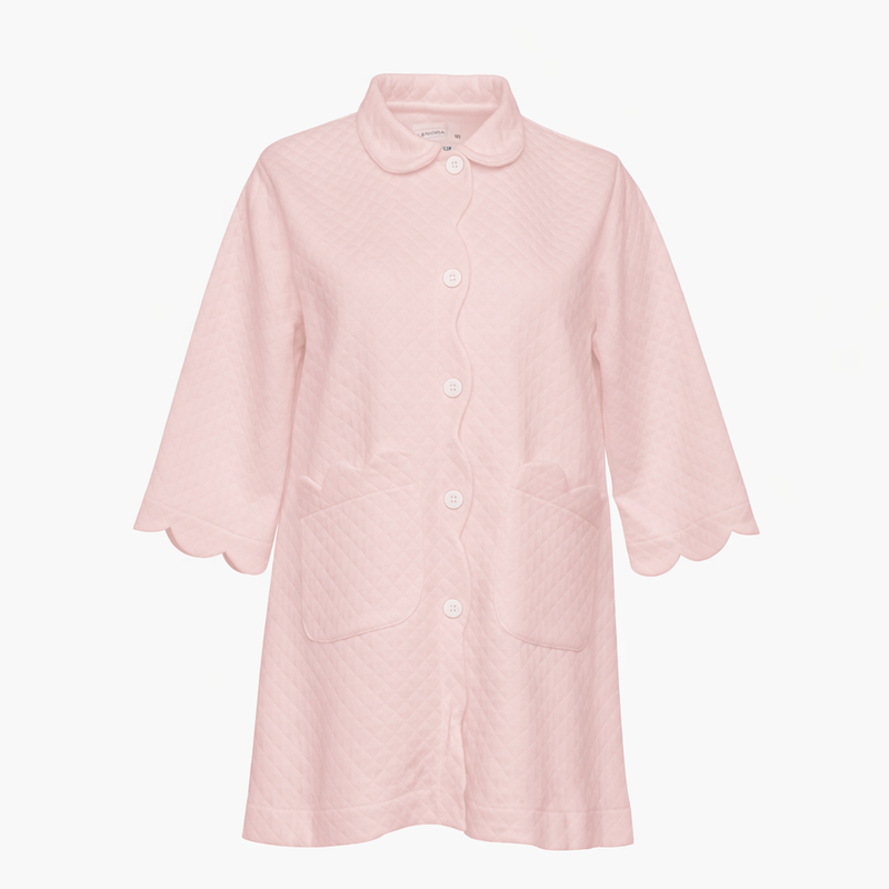 Lenora Quilted Scallop Button Front Robe - Pink