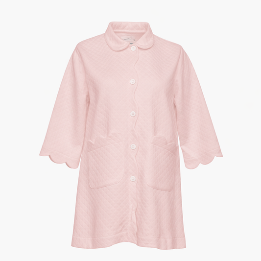 Lenora Quilted Scallop Button Front Robe - Pink