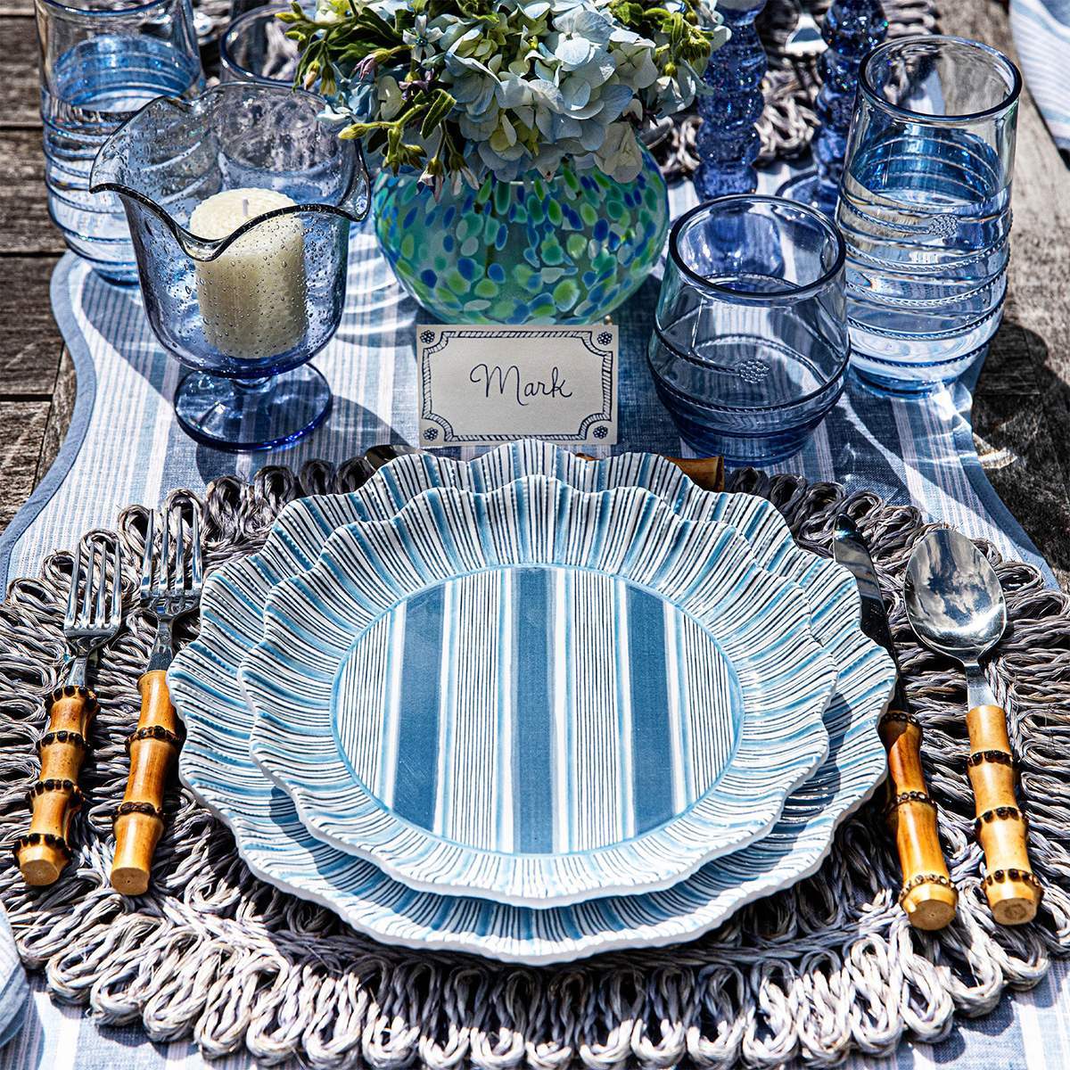 Juliska Cabana Stripe Melamine Dessert/Salad Plate Set of 4 Ocean