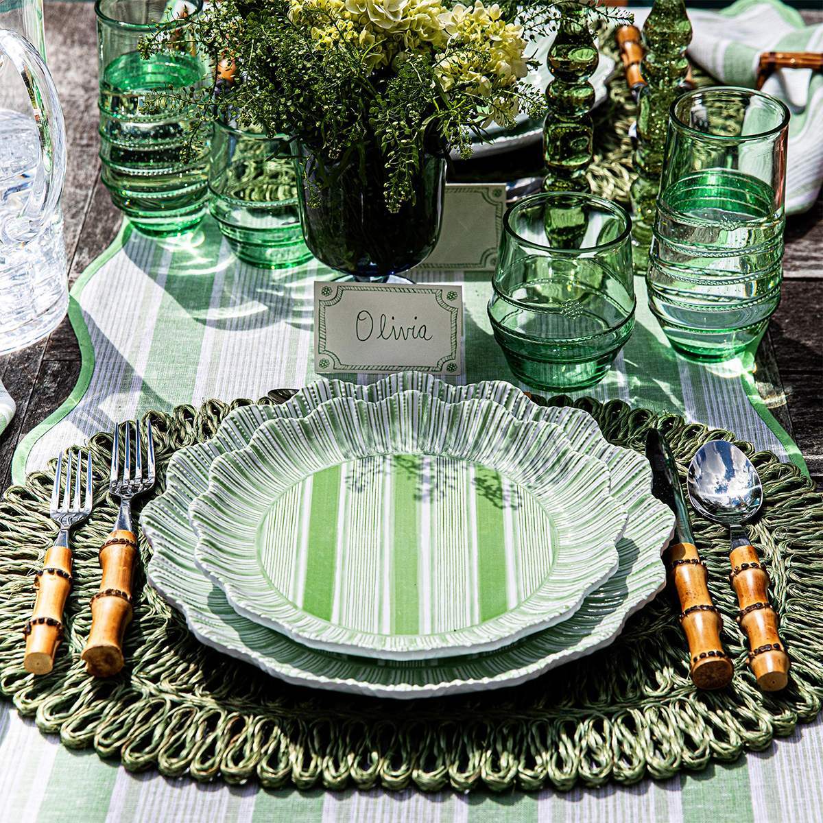 Juliska Cabana Stripe Melamine Dessert/Salad Plate Set of 4 - Seagrass