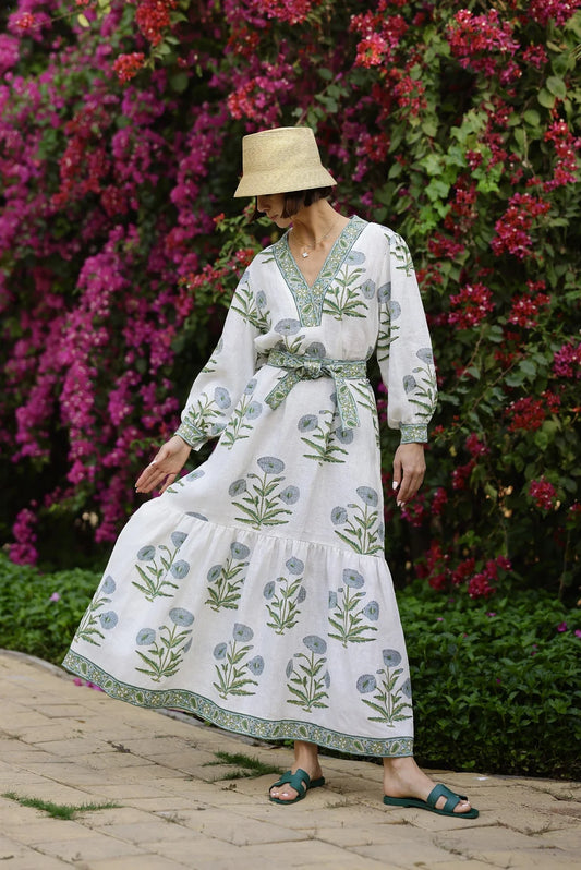 Maison Marigold Capri Maxi Blue Flower Dress