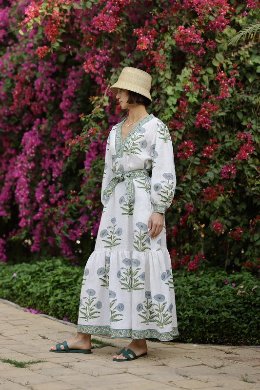 Maison Marigold Capri Maxi Blue Flower Dress