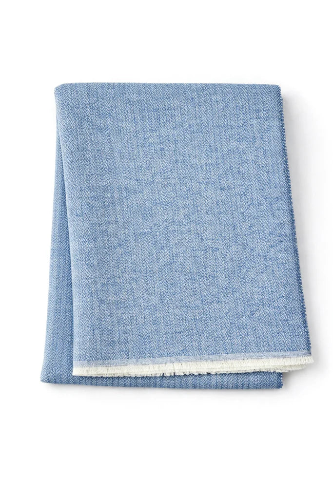A Soft Idea Cotton-Blend Mini Herringbone Throw with Eyelash Fringes