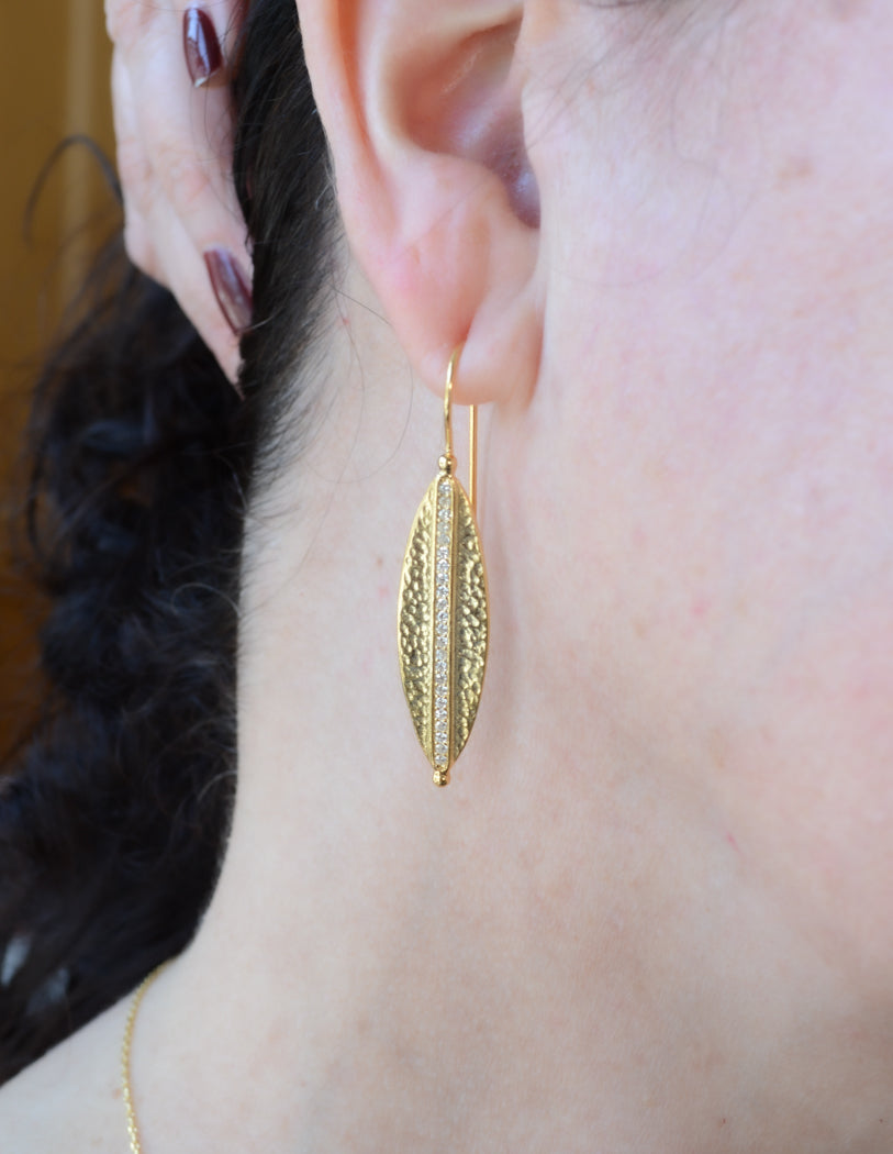 ASJ Design Leaf with Cubic Zirconia Earrings