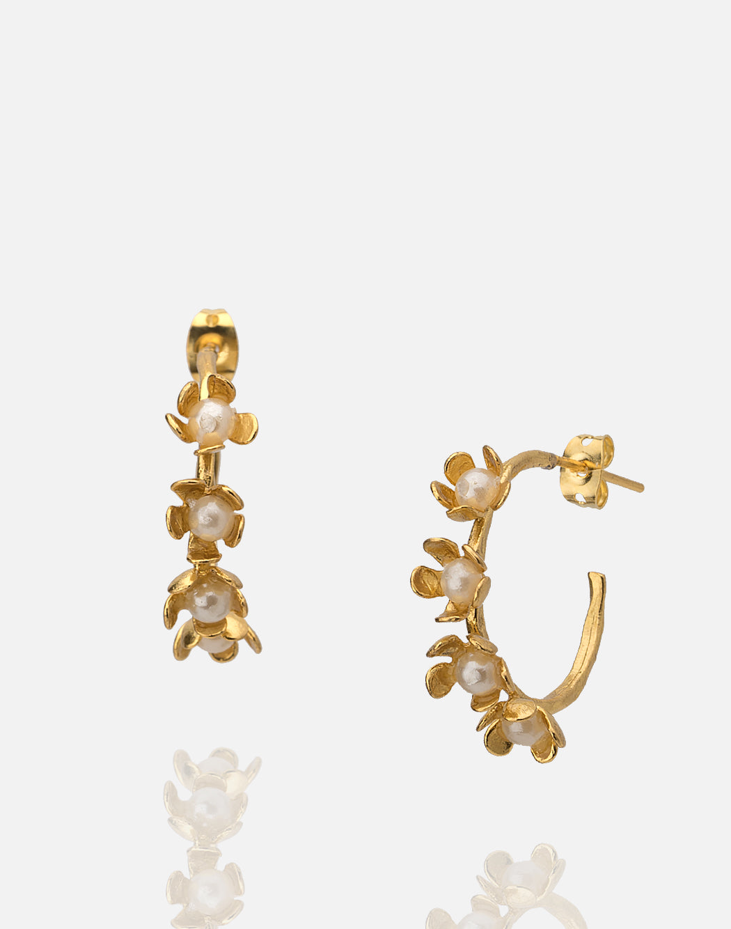 AJD Design Floral Hoop with Fresh Water Pearls Earrings