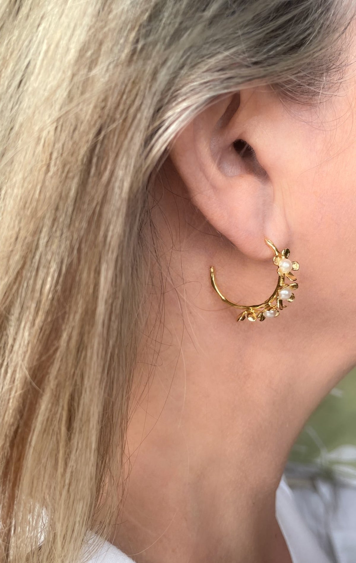 AJD Design Floral Hoop with Fresh Water Pearls Earrings