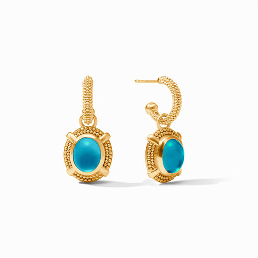 Julie Vos Cabochon Hoop & Charm Earring -Iridescent London Blue