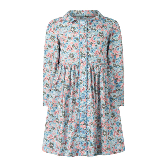 Rachel Riley Blue Floral Long Sleeve Button-front Dress