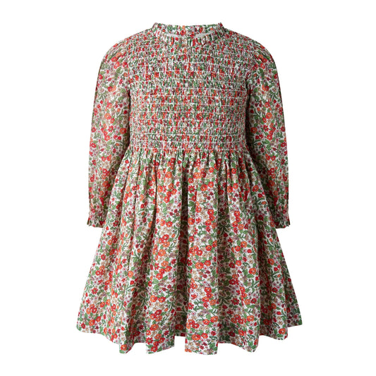 Rachel Riley Botanical Ruched Dress -Red