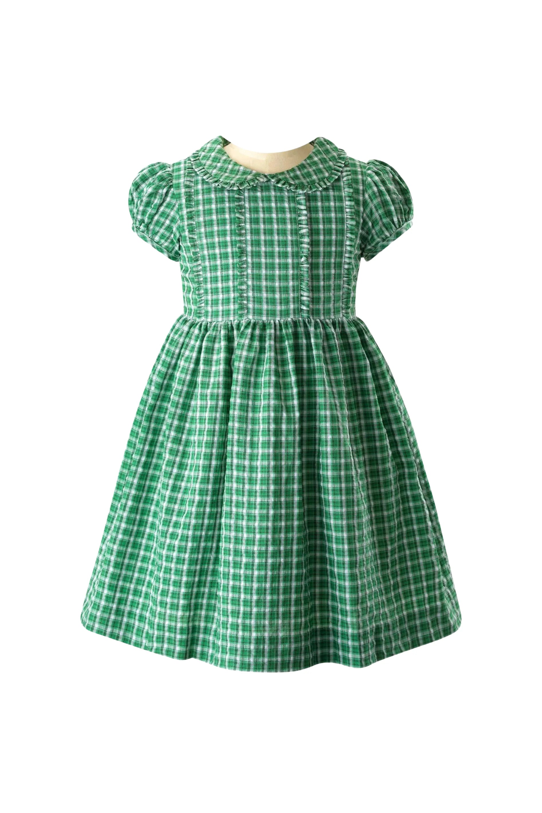 Rachel Riley Check Frill Front Dress, Green - La Petite Maison