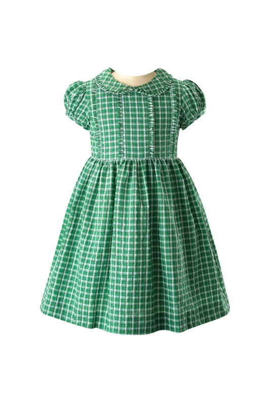 Rachel Riley Check Frill Front Dress, Green - La Petite Maison