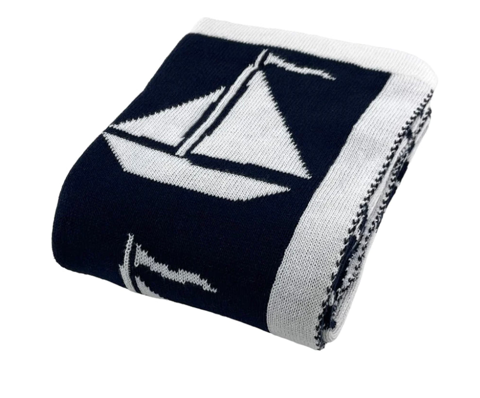 Sail Boats Baby Blanket - Navy
