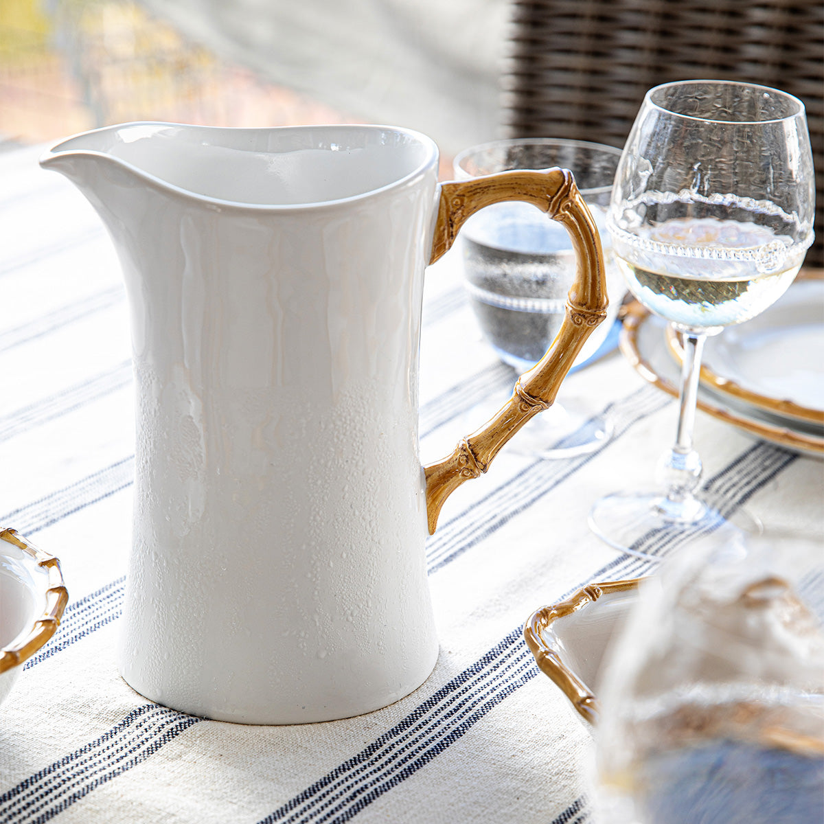 Bamboo Ceramic Large Pitcher - Natural