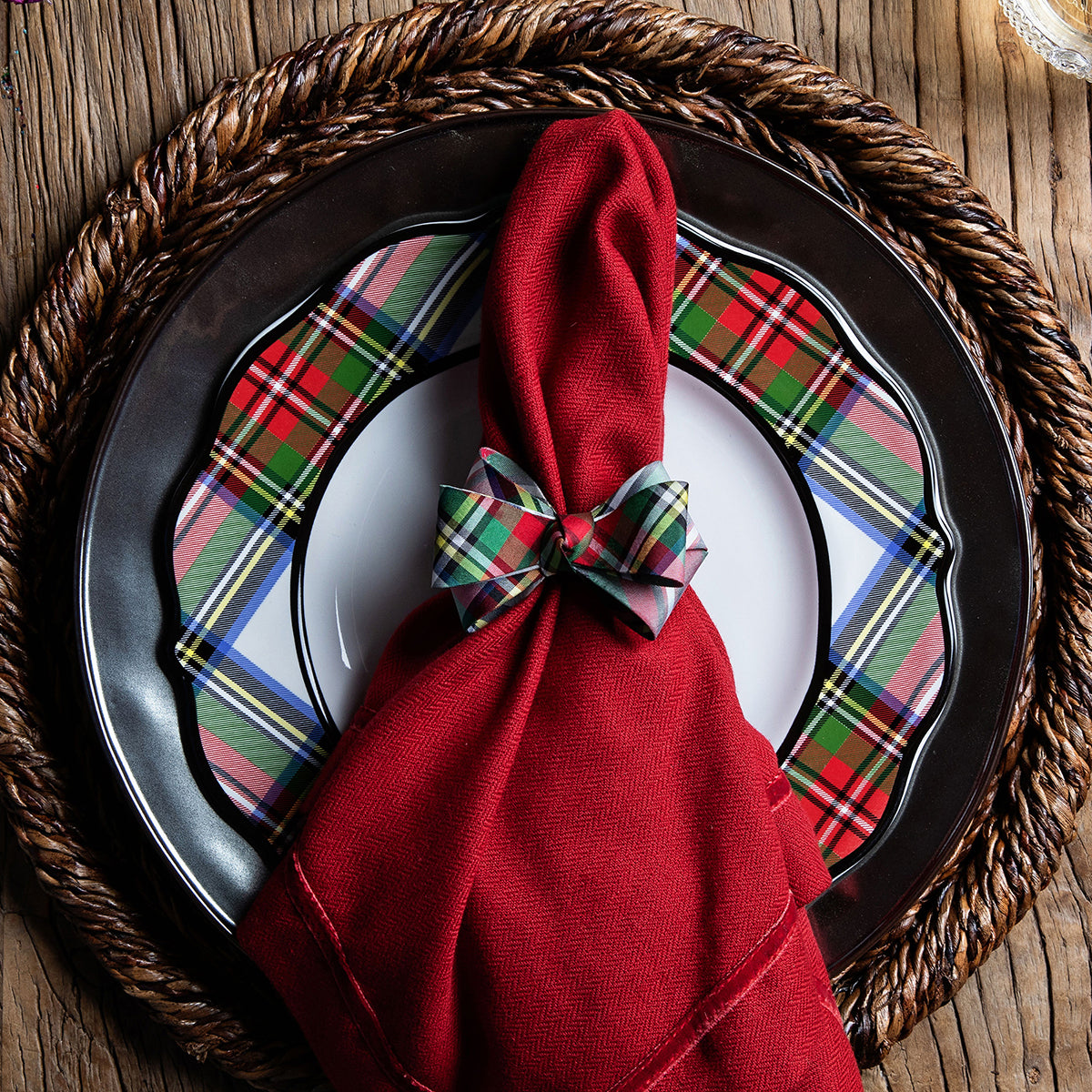 Velvet Trim Napkin - Ruby