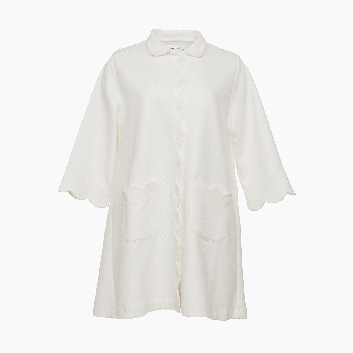 Lenora Quilted Scallop Button Front Robe - White