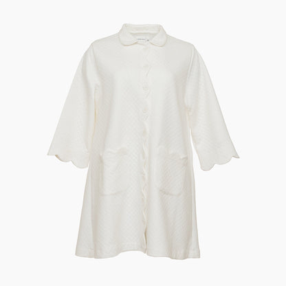 Lenora Quilted Scallop Button Front Robe - White