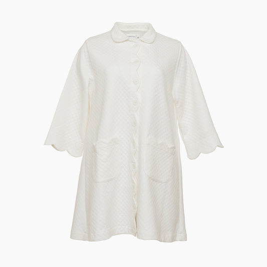 Lenora Quilted Scallop Button Front Robe - White