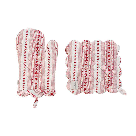 Villa Stripe Oven Mitt and Pot Holder Set/2pc - Red