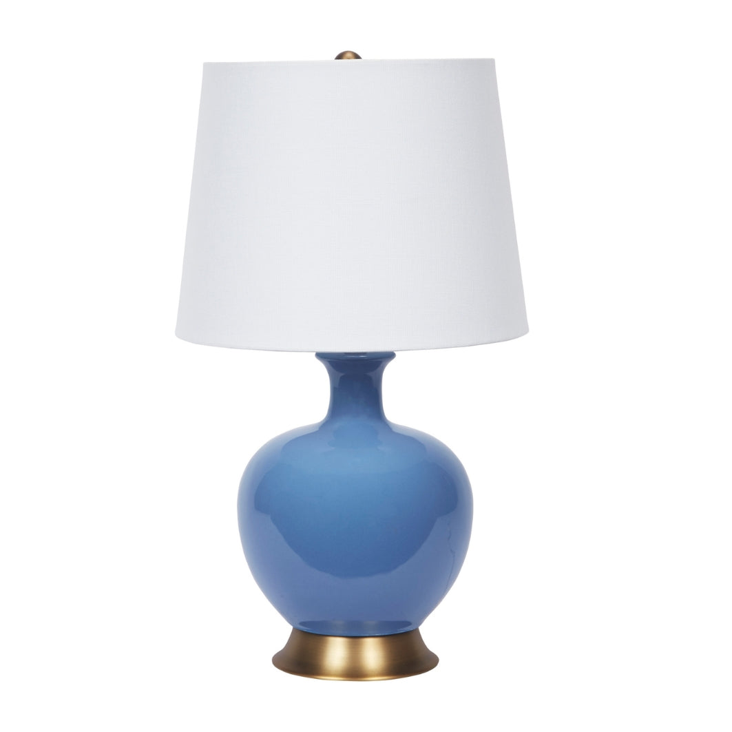 Old World Designs French Blue Ceramic Lila Table Lamp with White Linen Shade