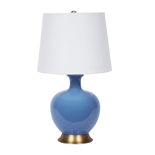 Old World Designs French Blue Ceramic Lila Table Lamp with White Linen Shade