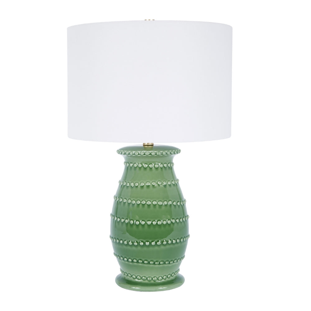 Old World Designs Caleb Green Ceramic Table Lamp - White Linen Shade