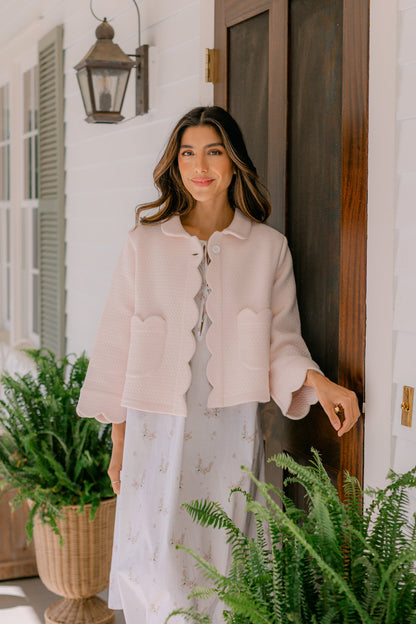 Lenora Quilted Scallop Bed Jacket - Pink
