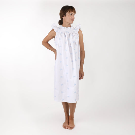 Lenora Nancy Embroidered Coral Nightgown - Blue