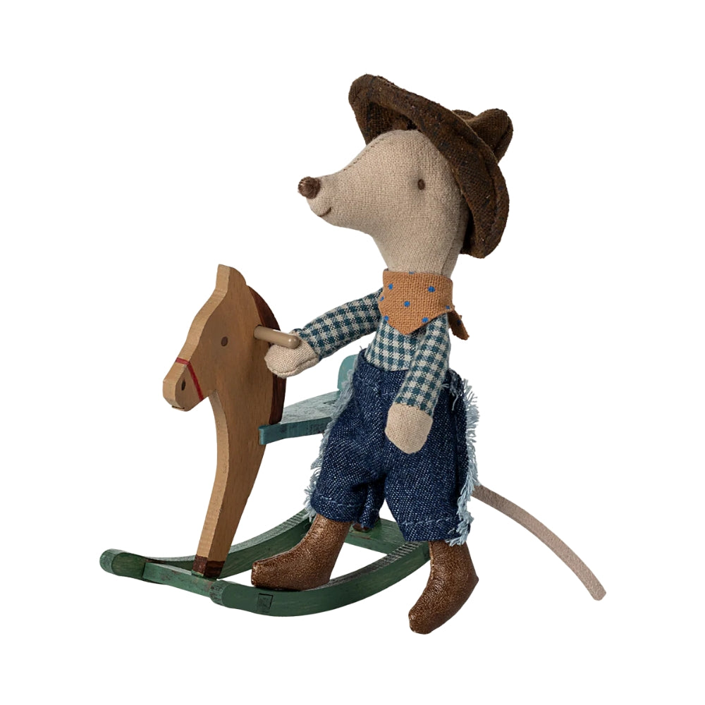 Maileg Cowboy Mouse on Rocking Horse - Little Brother