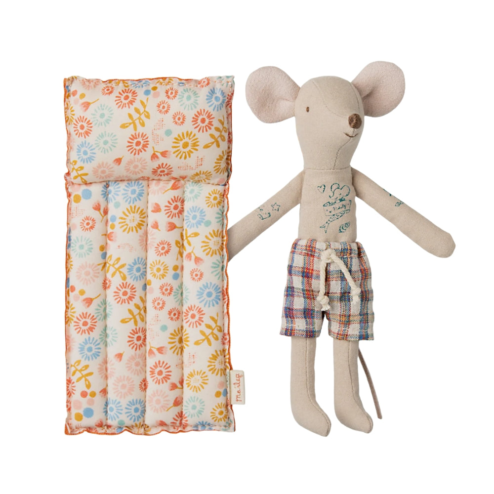 Maileg Beach Dad Mouse with Air Mattress -Flower