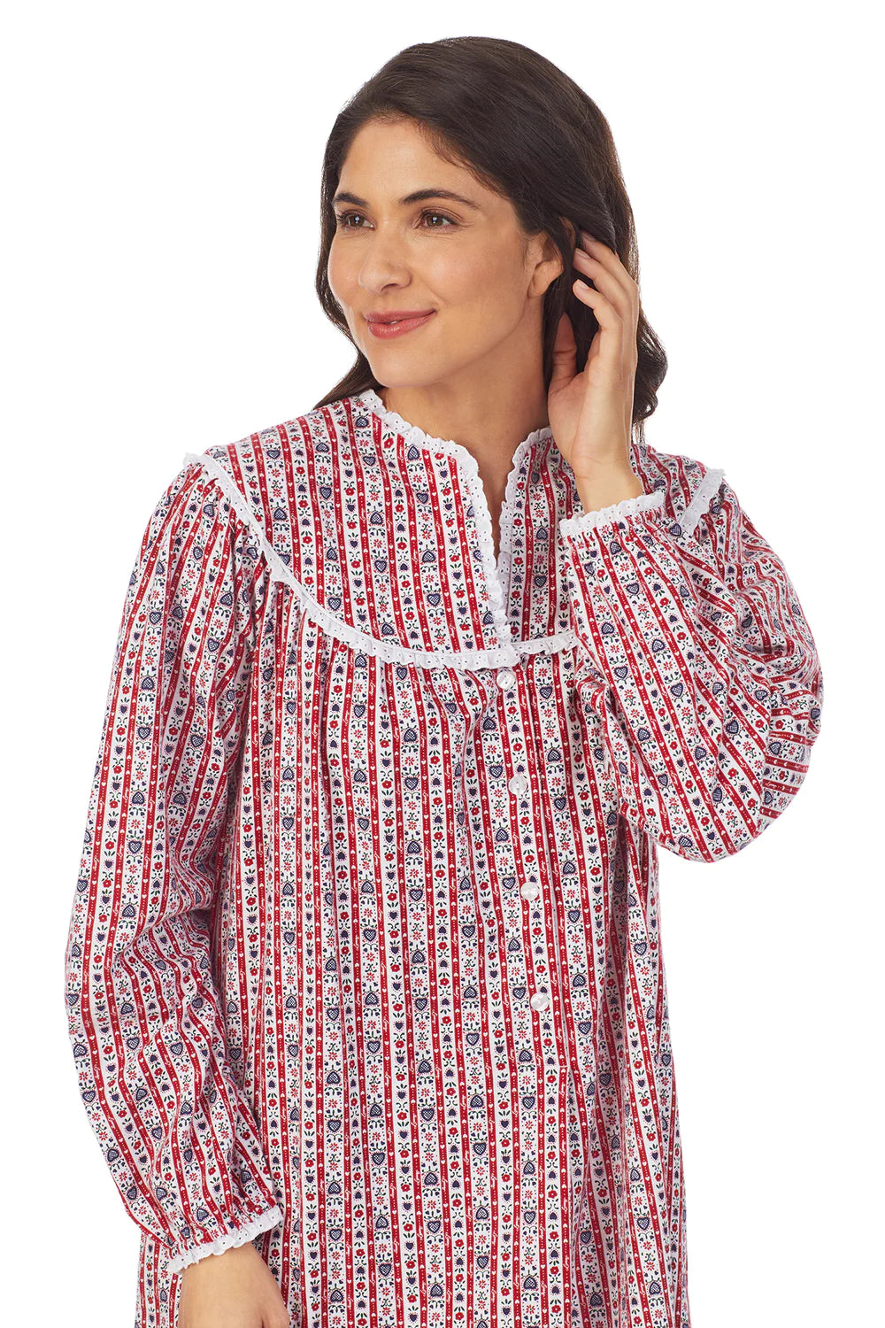 Lanz Red Stripe Flannel Nightgown