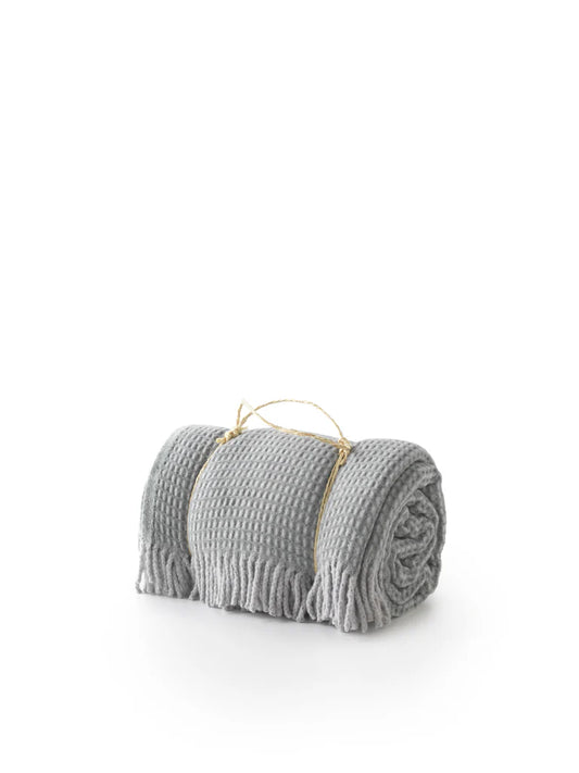 A Soft Idea Uniwaffle Textured Throw with Fringes- Sage