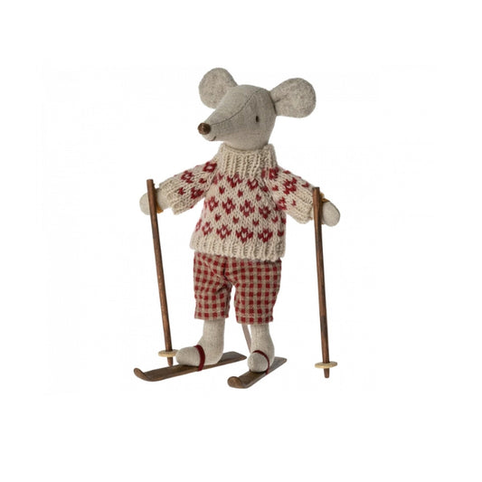 Maileg Winter Mouse with Ski Set, Mum