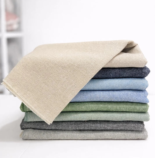 A Soft Idea Cotton-Blend Mini Herringbone Throw with Eyelash Fringes