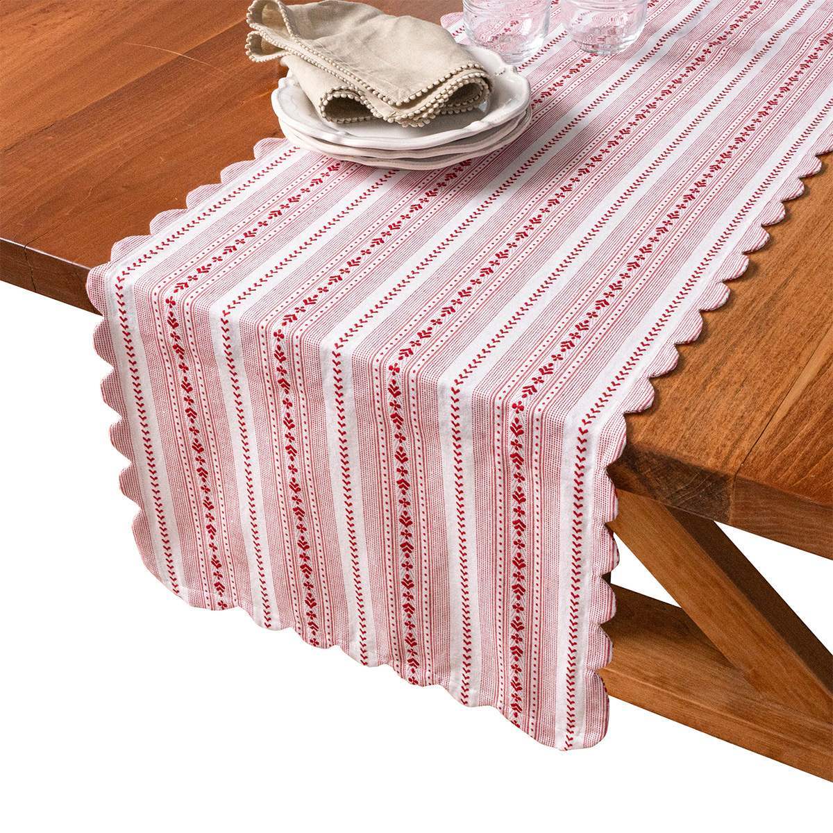 Juliska Cotton Table Runner Villa Stripe Ruby - Thumbnail 2
