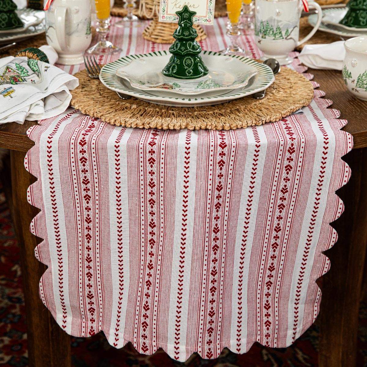 Juliska Cotton Table Runner Villa Stripe Ruby - Thumbnail 3