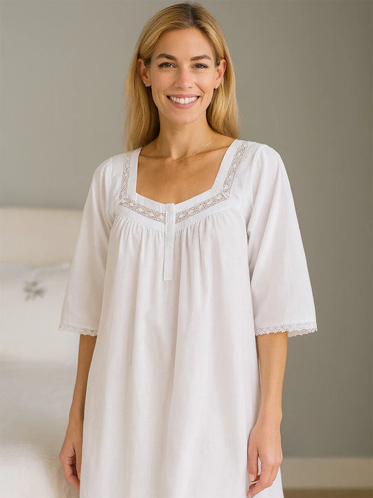 Jacaranda Living Victoria White Cotton Nightgown