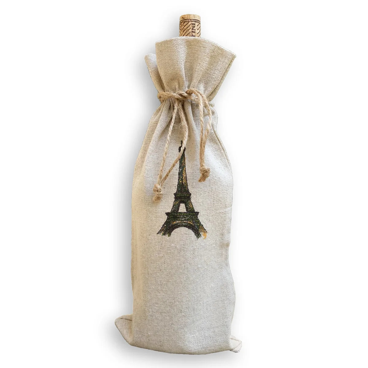 French Graffiti Eiffel Tower Wine Bag- Natural