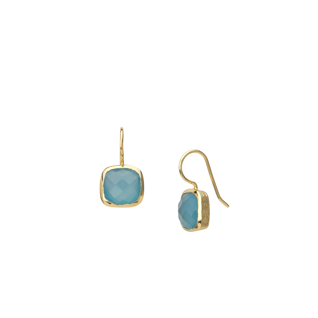 Cushion cut faceted blue chalcedony drop earring