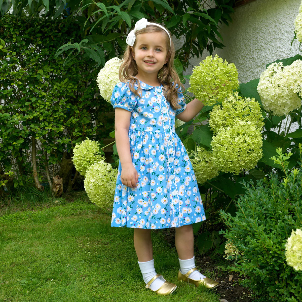 Rachel Riley Button Front Dress Blossom Blue