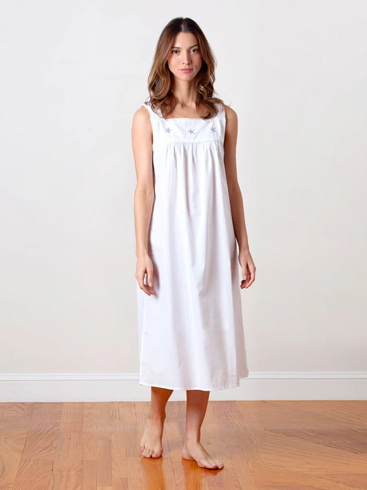 Jacaranda Starfish White Cotton Nightgown, Embroidered