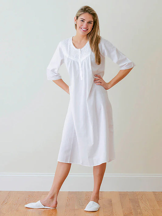 Jacaranda Liz White Cotton Nightgown, Smocking & Lace