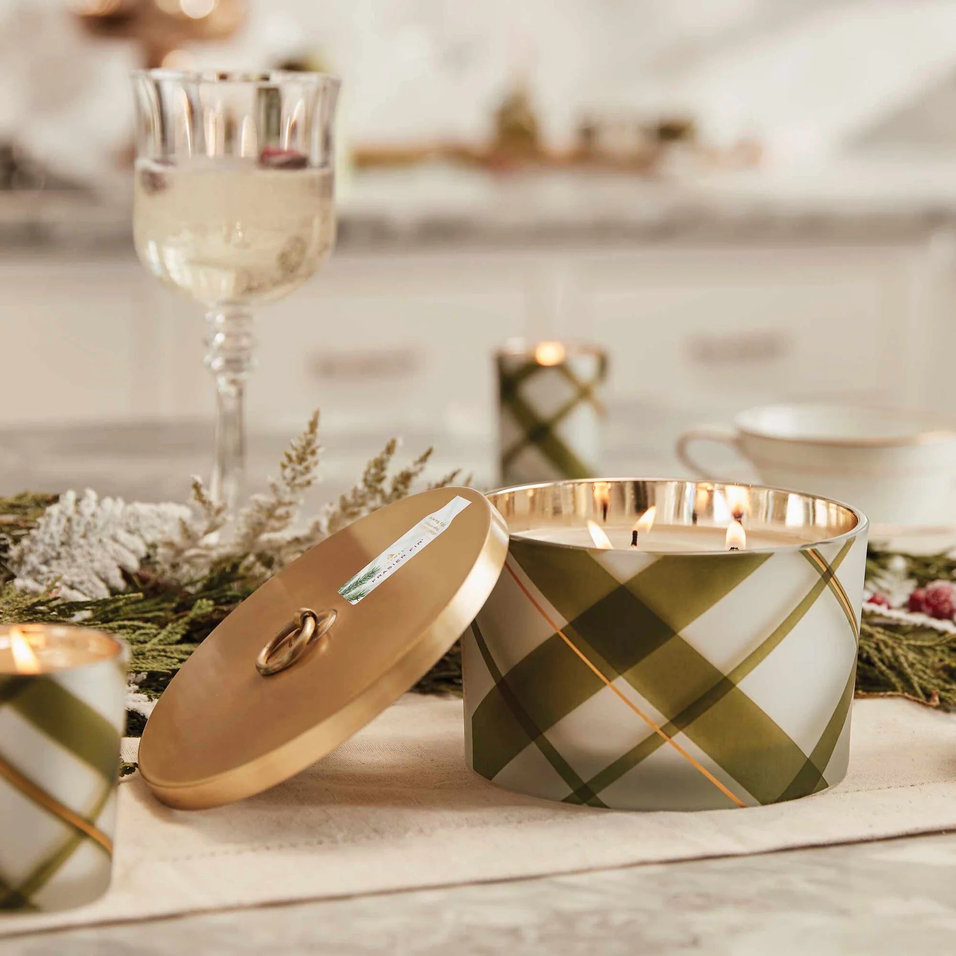 Thymes Frasier Fir Frosted Plaid 3 Wick Candle - 18 oz.