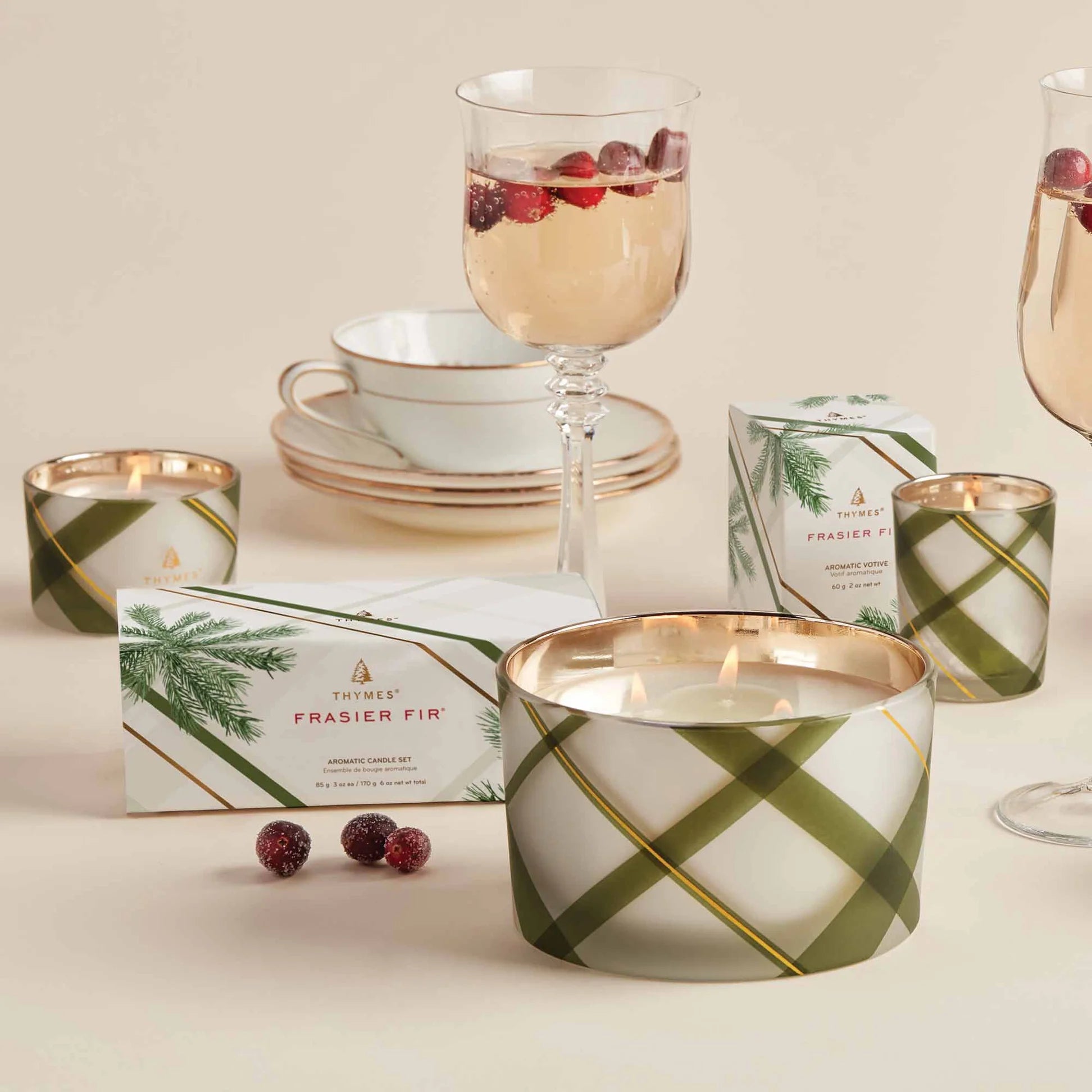 Thymes Frasier Fir Frosted Plaid 3 Wick Candle - 18 oz.