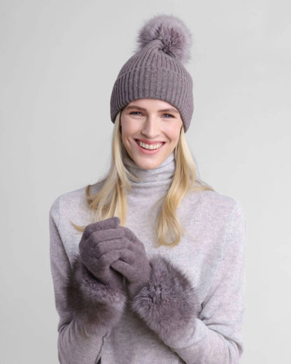 Alashan Cashmere Ribbed Fox Pompom Hat